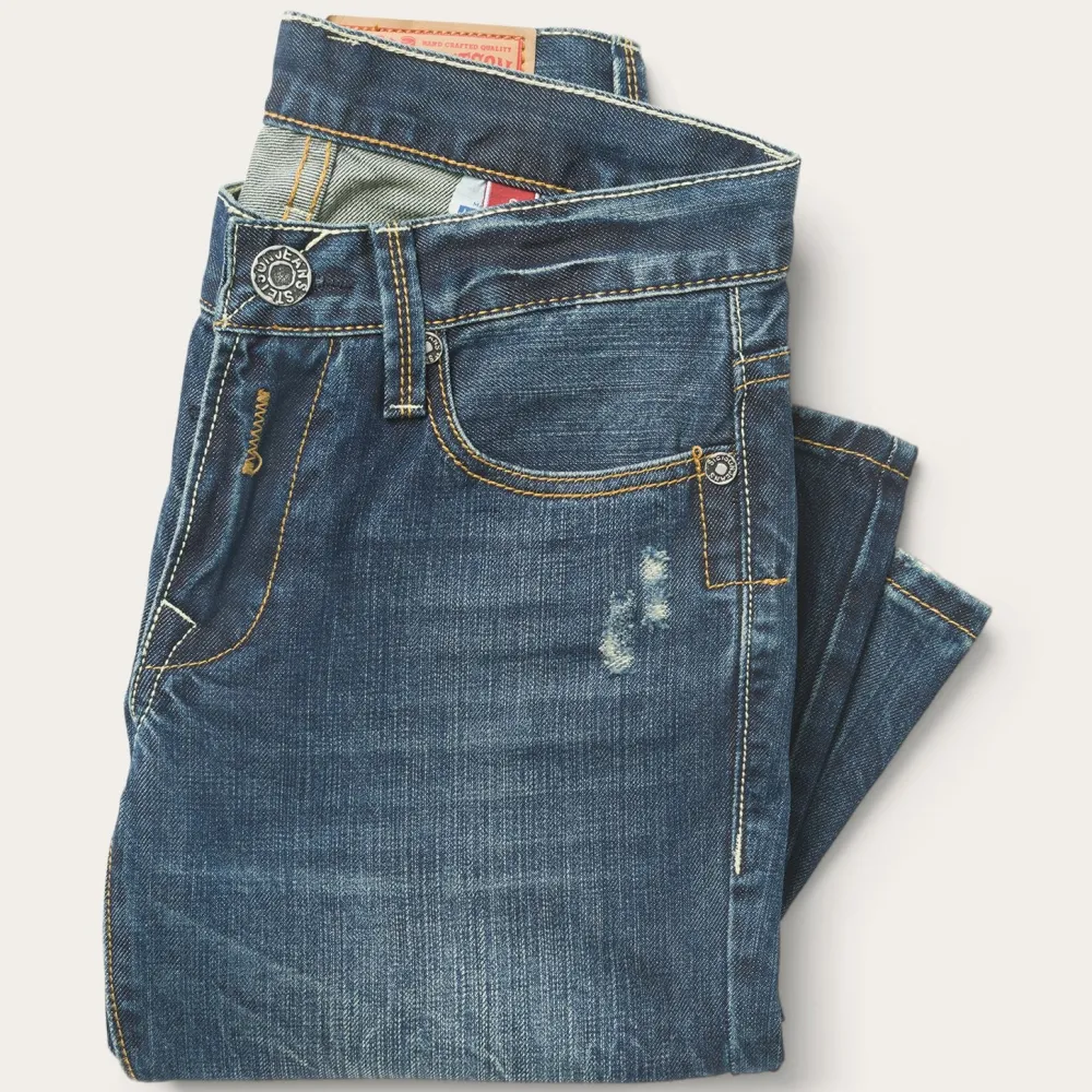 Stetson 1014 Fit Destructed Dark Wash Jeans Blue New