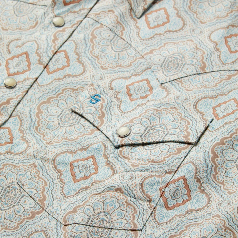 Stetson Aqua Paisley Print Western Shirt Green Sale