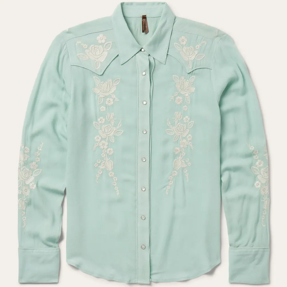 Stetson Aqua Rayon Crepe Western Blouse Blue Online