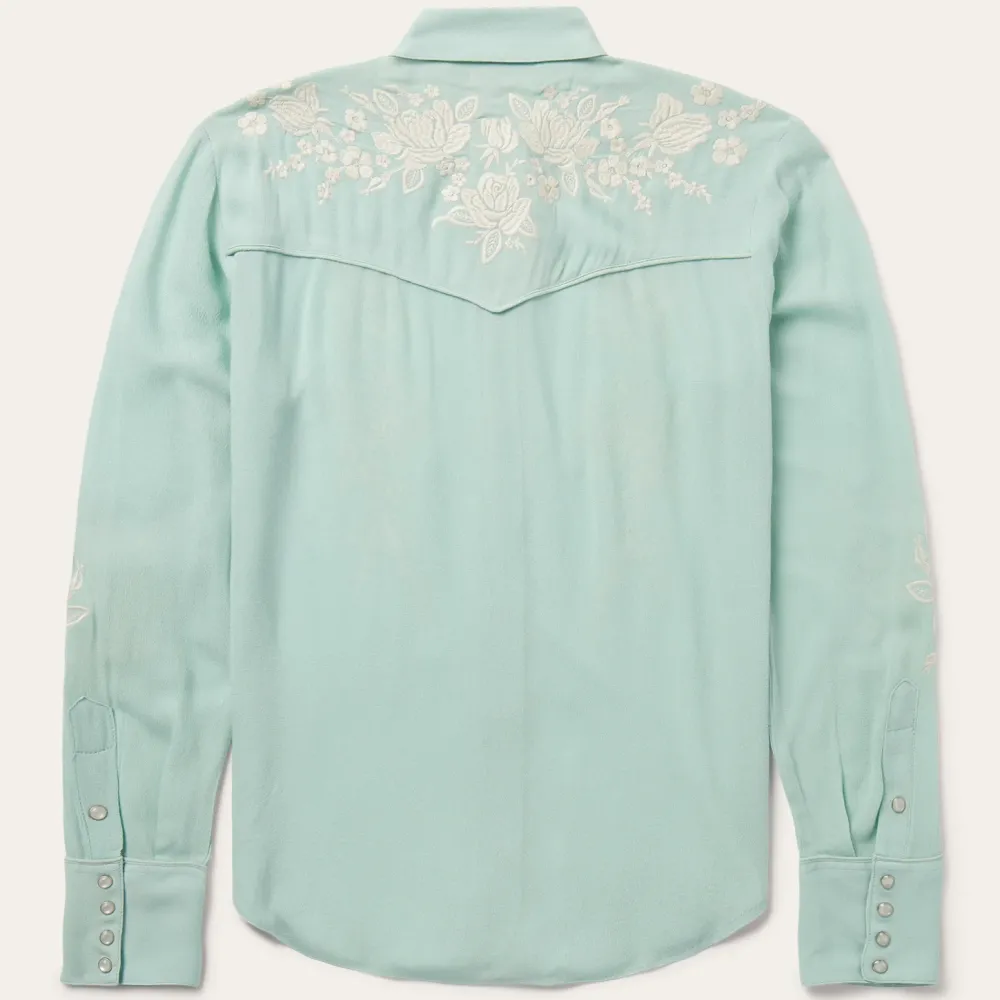 Stetson Aqua Rayon Crepe Western Blouse Blue Online