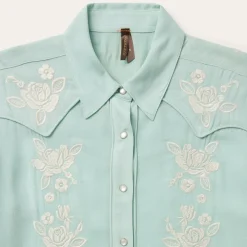 Stetson Aqua Rayon Crepe Western Blouse Blue Online