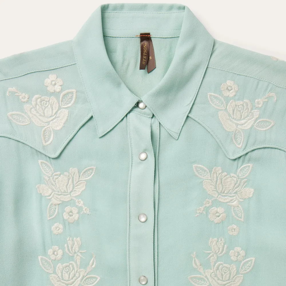 Stetson Aqua Rayon Crepe Western Blouse Blue Online