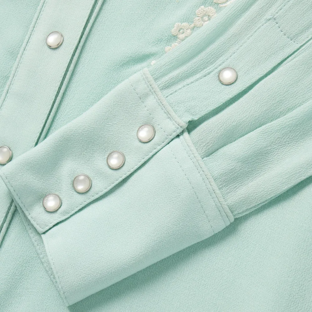 Stetson Aqua Rayon Crepe Western Blouse Blue Online