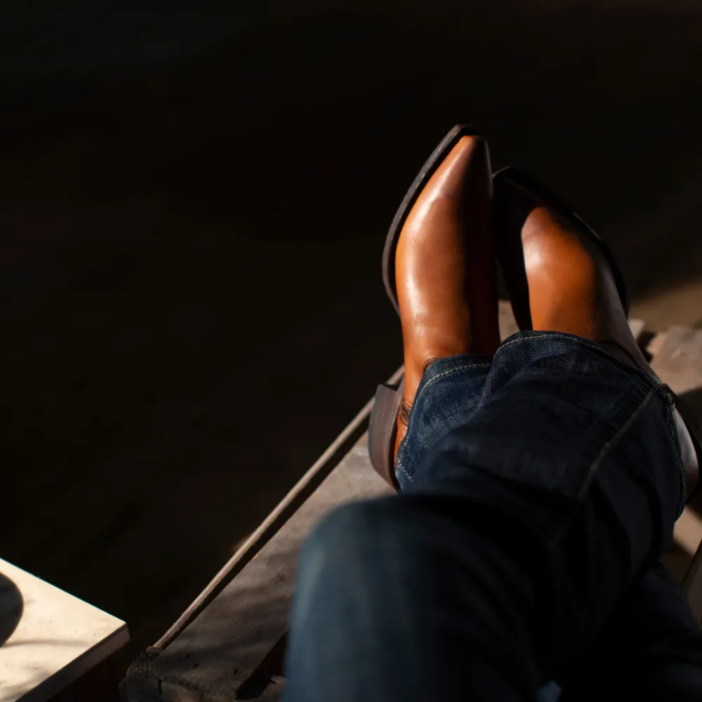 Stetson Austin Burnished Leather Snip Toe Boot Cognac Outlet