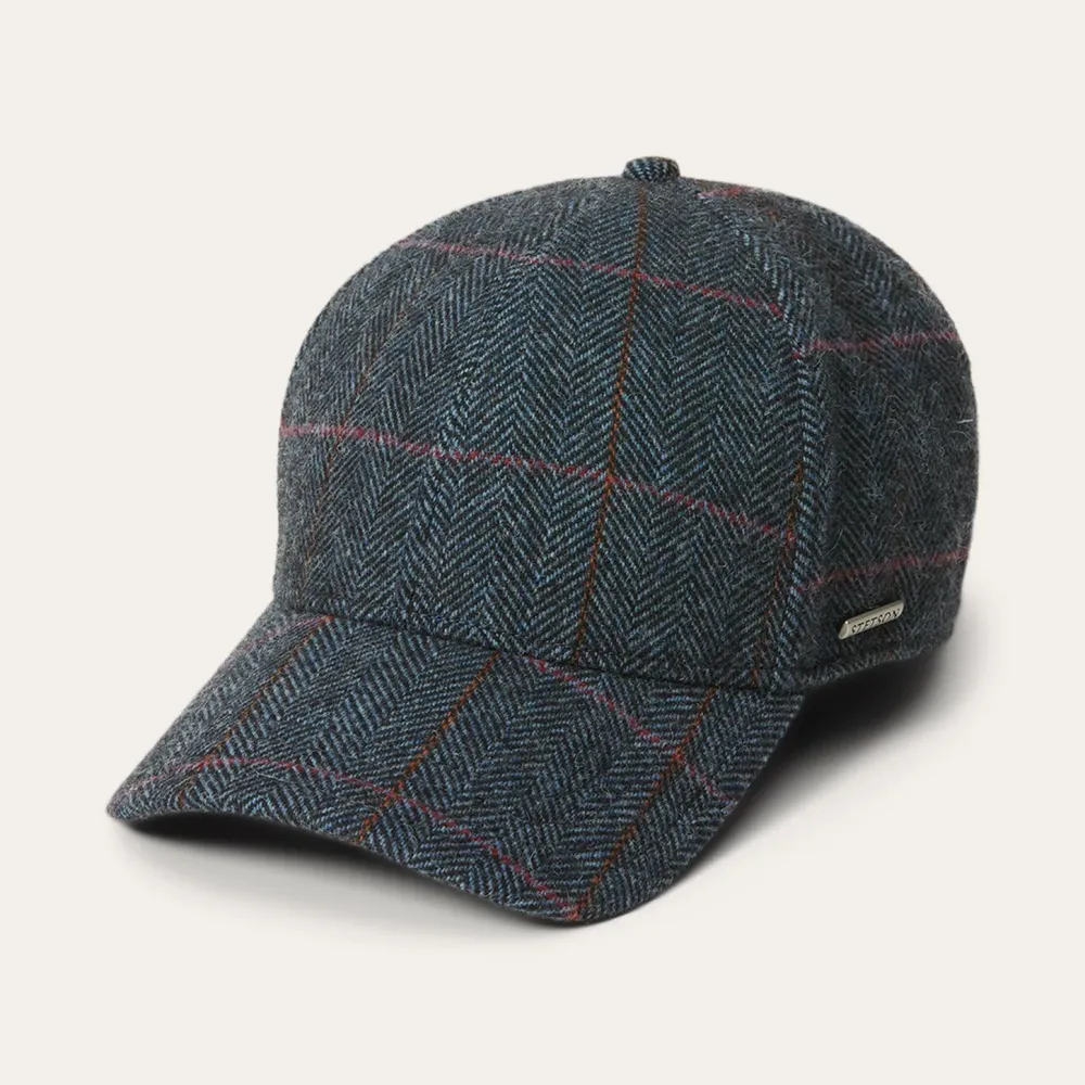 Stetson Baseball Cap Wool Blue Herringbone Clearance
