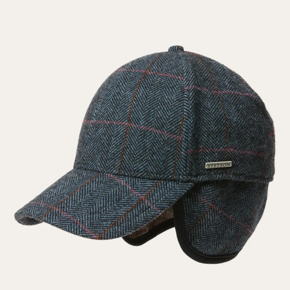 Stetson Baseball Cap Wool Blue Herringbone Clearance