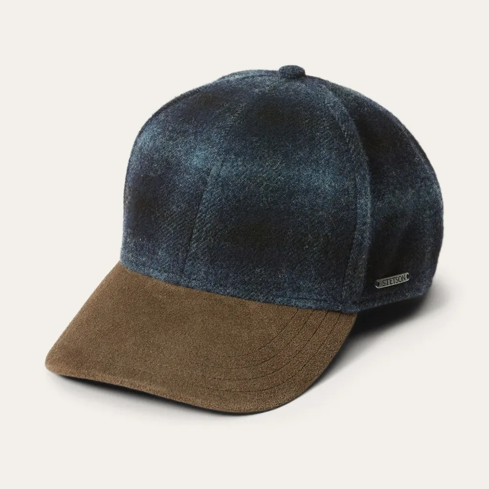 Stetson Baseball Cap Wool Blue Check Outlet