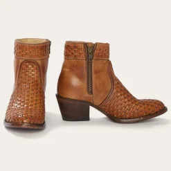 Stetson Basketweave Side Zip Ankle Boot Brown Hot