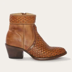 Stetson Basketweave Side Zip Ankle Boot Brown