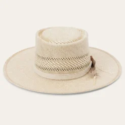 Stetson Batterson Straw Flat Brim Hat Natural/Tan New