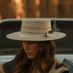 Stetson Batterson Straw Flat Brim Hat Natural/Tan New