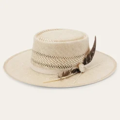 Stetson Batterson Straw Flat Brim Hat Natural/Tan New
