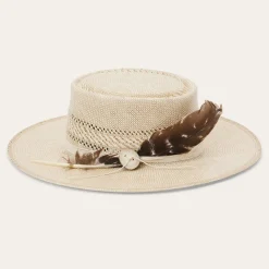 Stetson Batterson Straw Flat Brim Hat Natural/Tan New