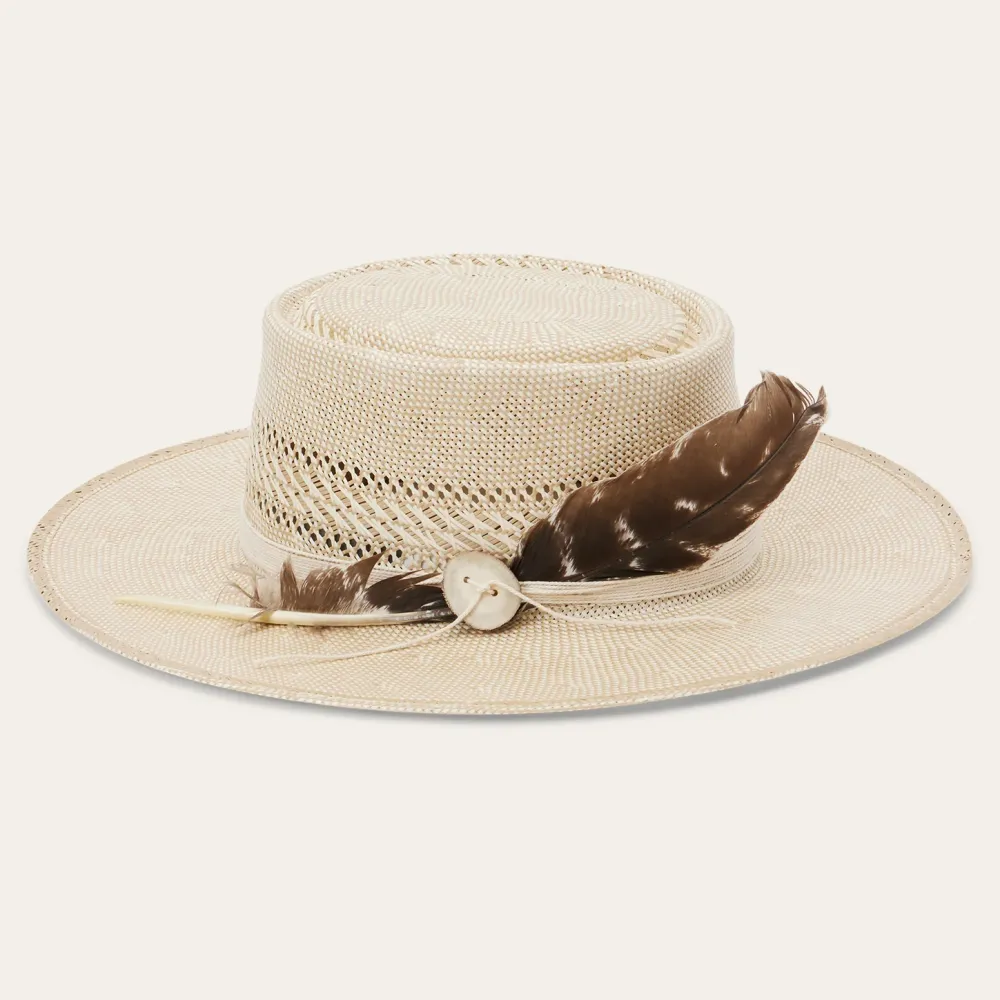 Stetson Batterson Straw Flat Brim Hat Natural/Tan New