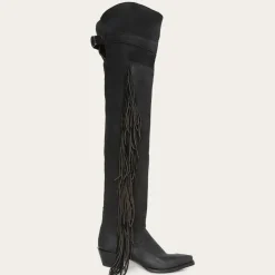 Stetson Fringe Over-The-Knee Leather Boot Black Sale