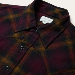 Stetson Black Plaid Flannel Western Shirt Wine Hot
