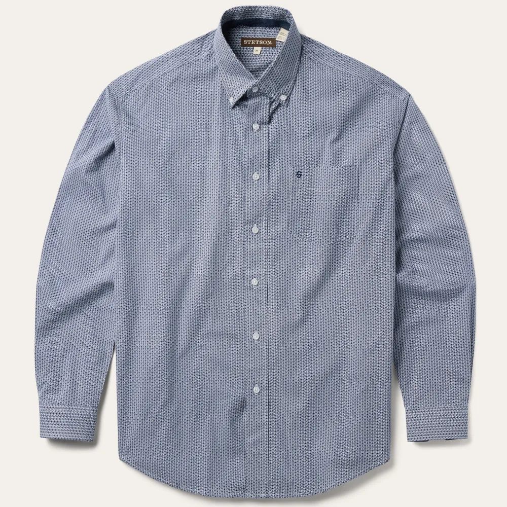 Stetson Deco Geo Print Button Front Shirt Blue Best