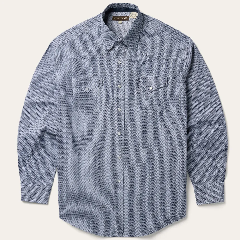 Stetson Deco Geo Print Western Shirt Blue New