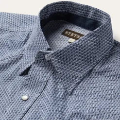 Stetson Deco Geo Print Western Shirt Blue New