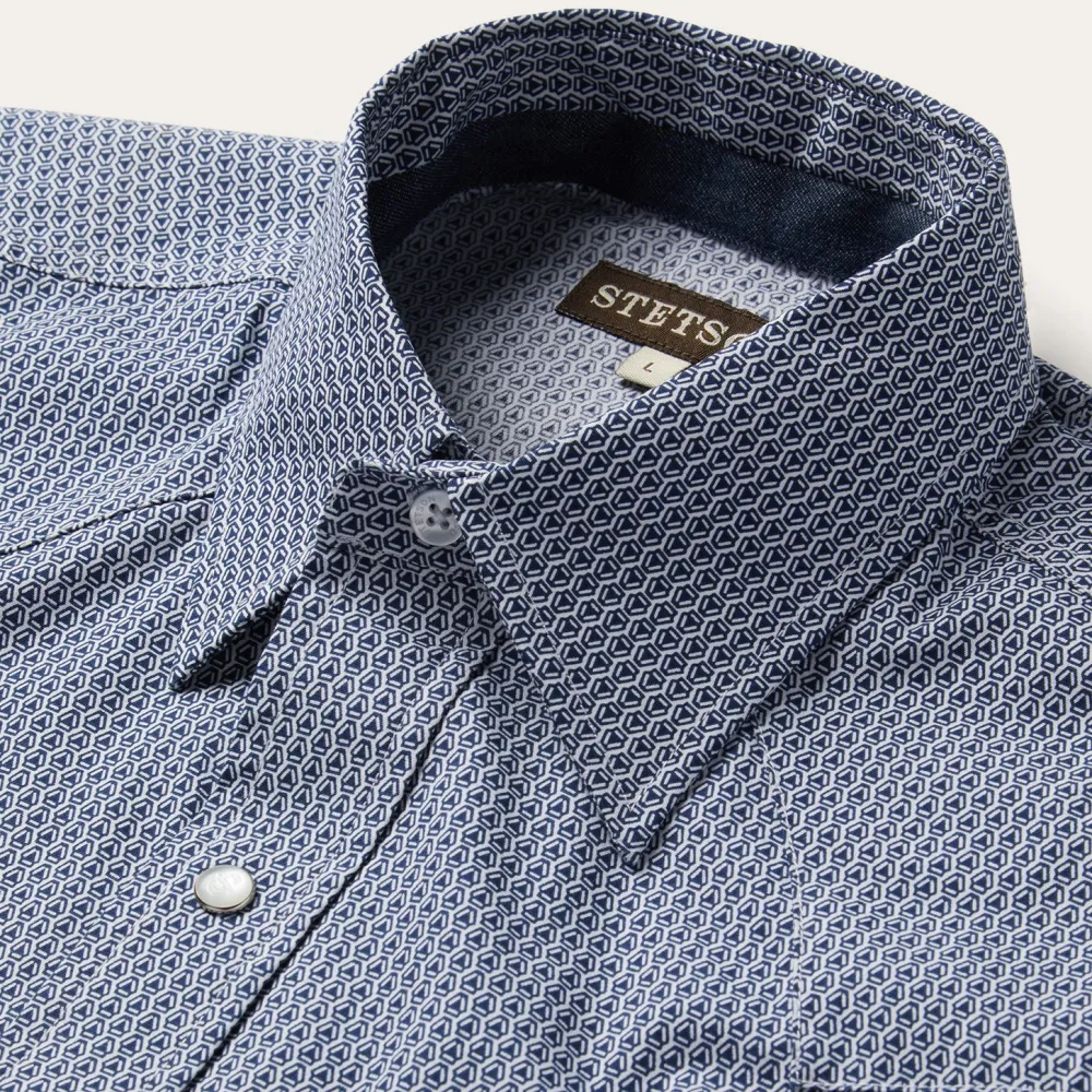 Stetson Deco Geo Print Western Shirt Blue New