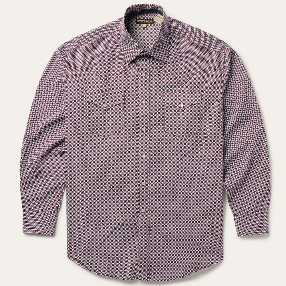 Stetson Four Point Geo Print Western Shirt Blue Sale