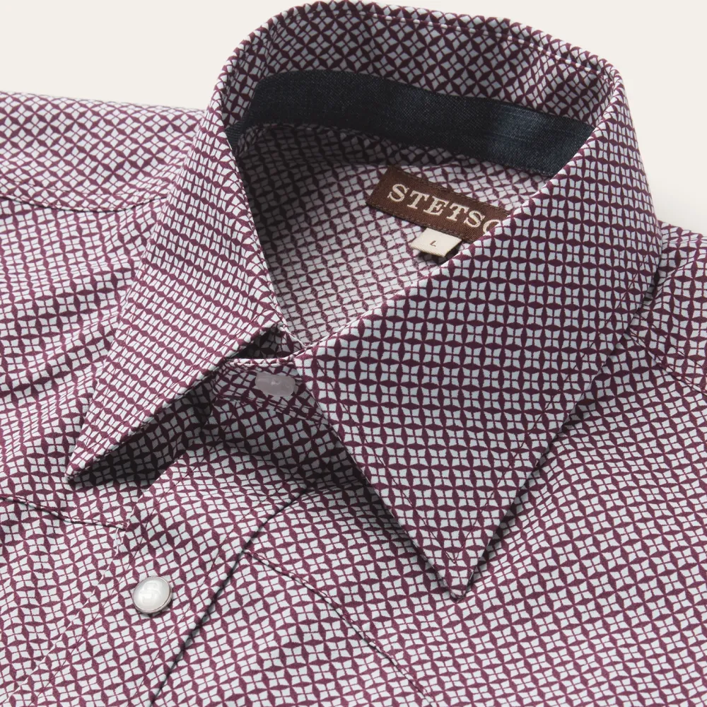 Stetson Four Point Geo Print Western Shirt Blue Sale