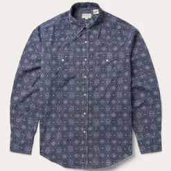 Stetson Medallion Print Western Shirt Blue Clearance