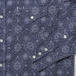 Stetson Medallion Print Western Shirt Blue Clearance