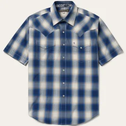 Stetson Ombre Plaid Short Sleeve Western Shirt Blue Best