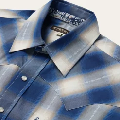 Stetson Ombre Plaid Short Sleeve Western Shirt Blue Best