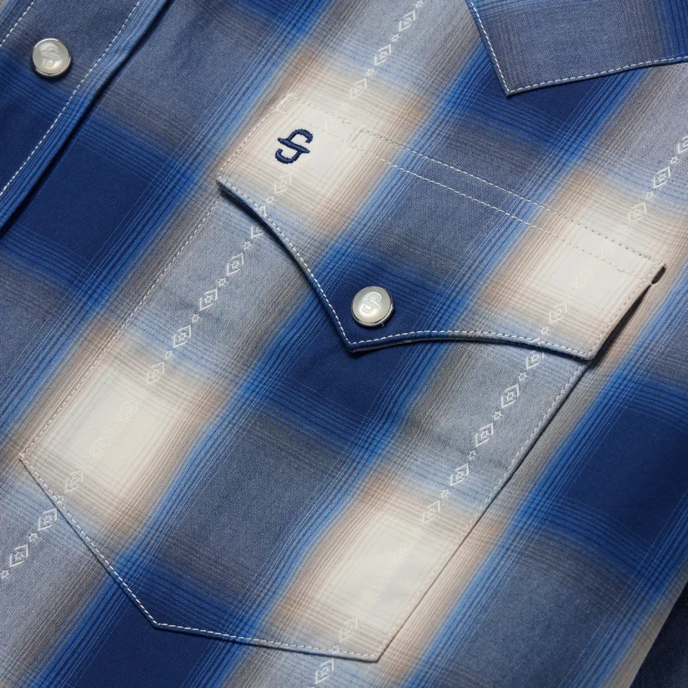 Stetson Ombre Plaid Short Sleeve Western Shirt Blue Best
