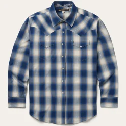 Stetson Ombre Plaid Western Shirt Blue Sale