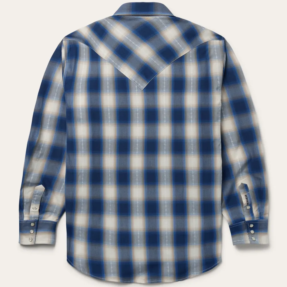Stetson Ombre Plaid Western Shirt Blue New