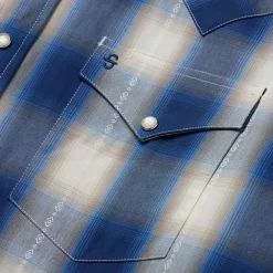 Stetson Ombre Plaid Western Shirt Blue New