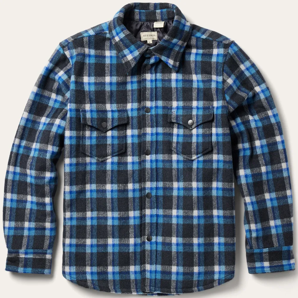 Stetson Plaid Quilted Shirt Jacket Blue