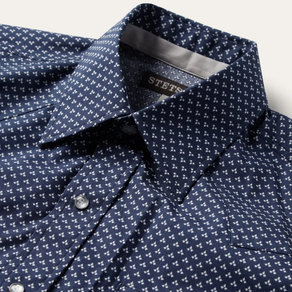 Stetson Polaris Geo Print Western Shirt Blue Hot