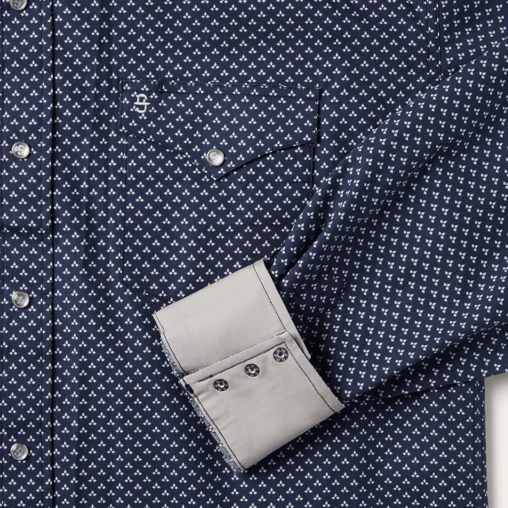 Stetson Polaris Geo Print Western Shirt Blue Clearance