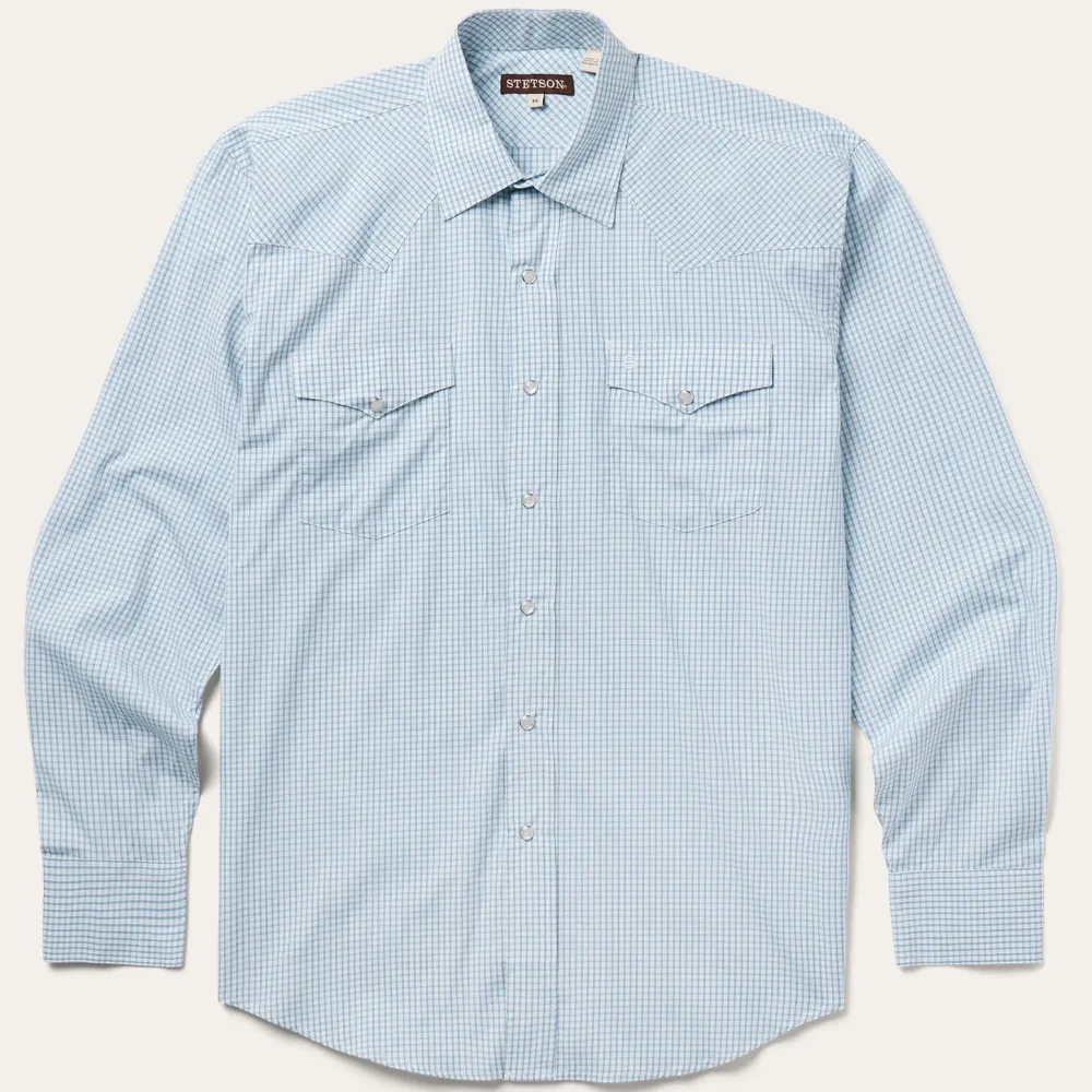 Stetson Two Stripe Check Western Shirt Blue Online