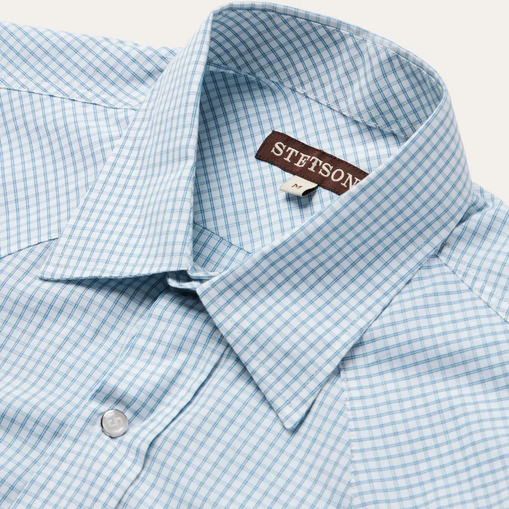 Stetson Two Stripe Check Western Shirt Blue Online