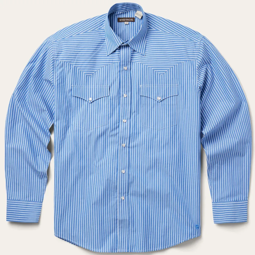 Stetson Western Stripe Shirt Blue Discount