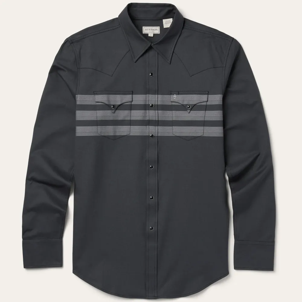 Stetson Border Stripe Twill Western Shirt Black Sale
