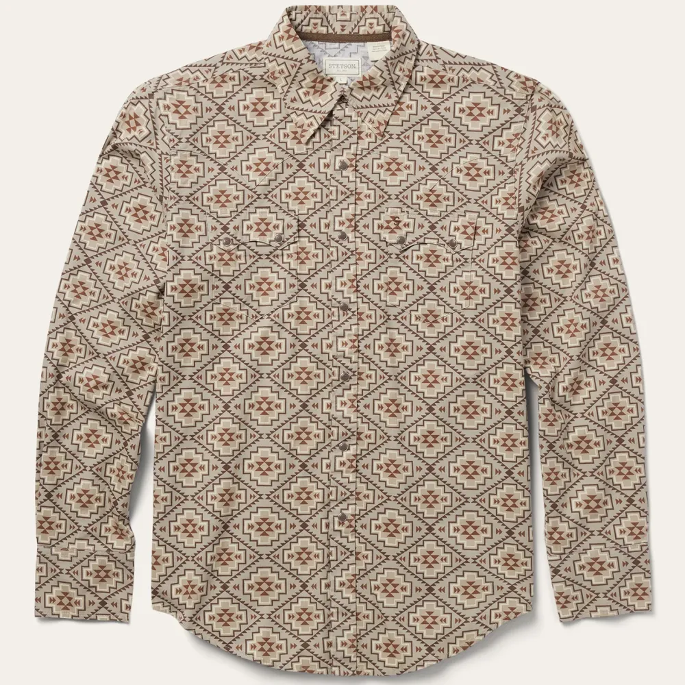 Stetson Aztec Poplin Western Shirt Brown Outlet
