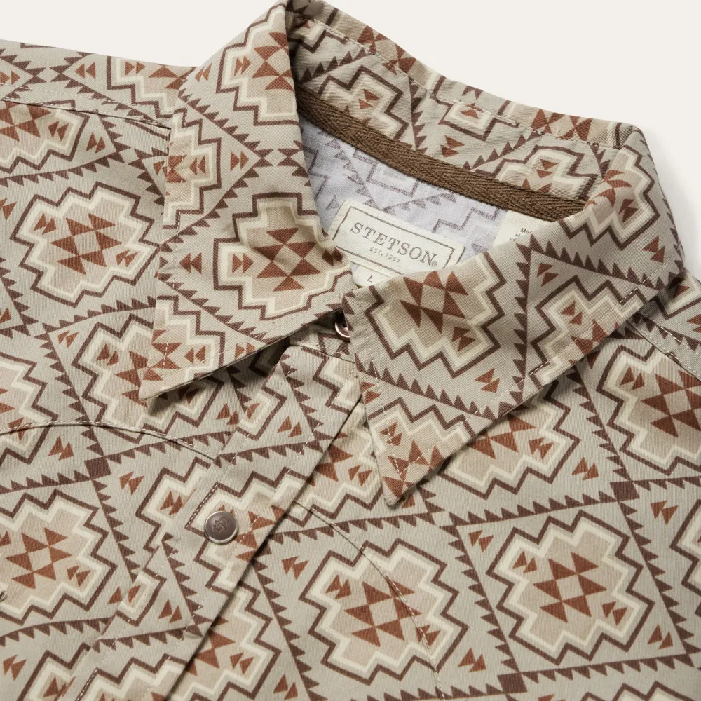Stetson Aztec Poplin Western Shirt Brown Outlet