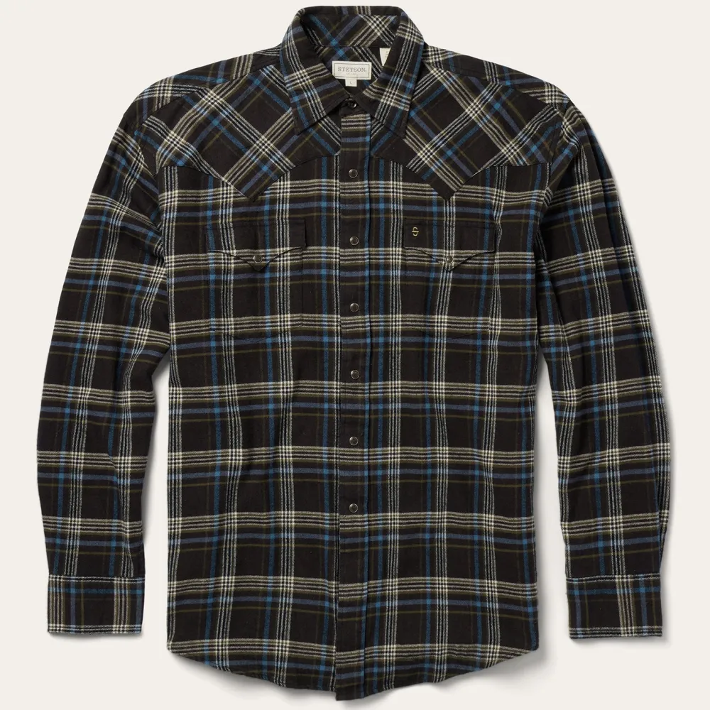 Stetson Plaid Flannel Western Shirt Brown Hot