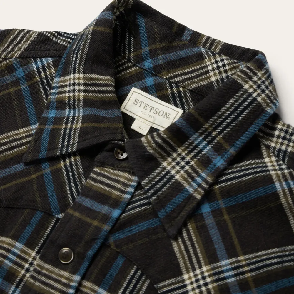 Stetson Plaid Flannel Western Shirt Brown Hot