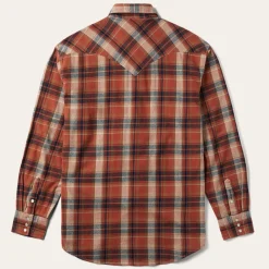 Stetson Brushed Twill Plaid Shirt Orange Clearance