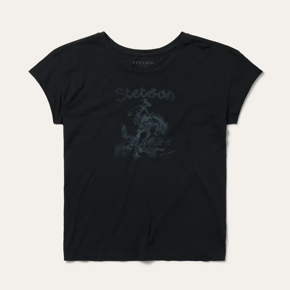 Stetson Bucking Cowboy Graphic Tee Black Discount