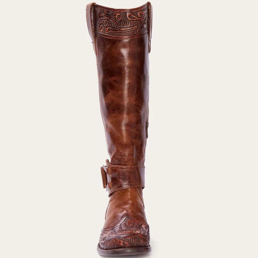 Stetson Burnished Cognac Paisley Side Zip Cowboy Boot Tan Clearance