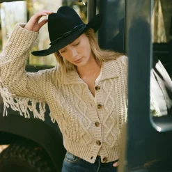 Stetson Cream Fringed Cardigan Tan