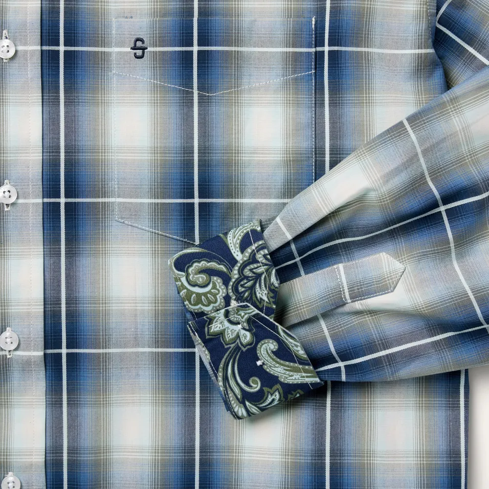 Stetson Crystal Plaid Button Down Shirt Blue New